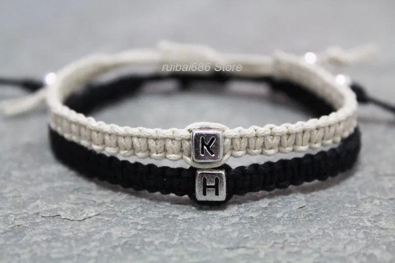 Buy Silver Initials Couple Bracelets, Black His and Hers Distance,  Waterproof Online in India - Etsy
