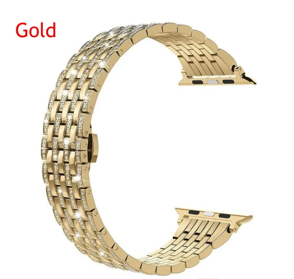 40mm 44mm Luxury Men Watch Band Bracelet Gold Plated Stainless Steel Strap Links for Apple Watch band series 4