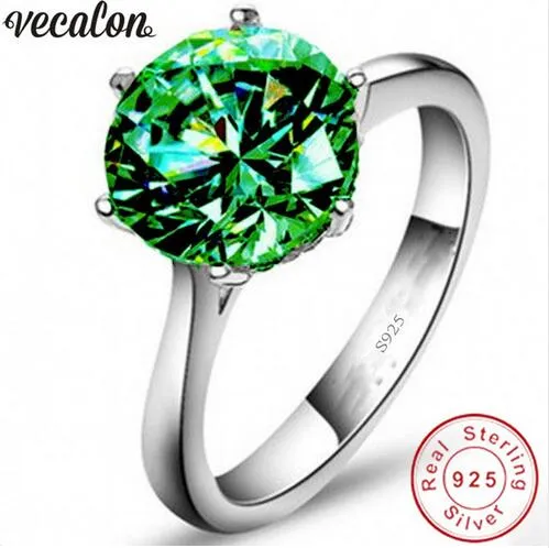 Vecalon Fine Jewelry 925 Sterling Silver solitaire ring 5A Pink Zircon Cz Engagement wedding Band rings for women Bridal Gift