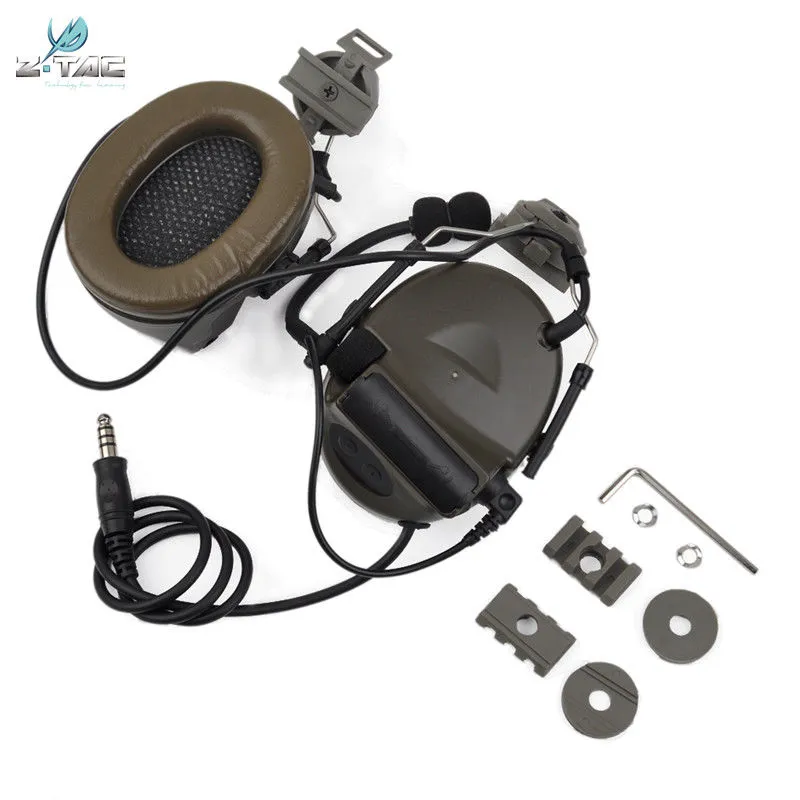 Z Tactical Zcomtac II Headset med järnvägsadapter för snabbhjälmar Pickup Voice Jakt Hörlurar Airsoft Hörlurar OutdoorsPorts Kommunikation