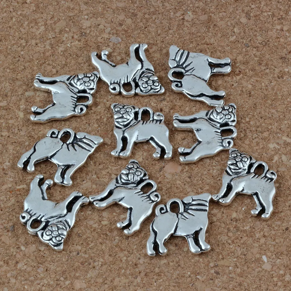 /ロット合金犬チャームペンダントのジュエリー作りブレスレットネックレスDIYアクセサリー15x16mm A-224