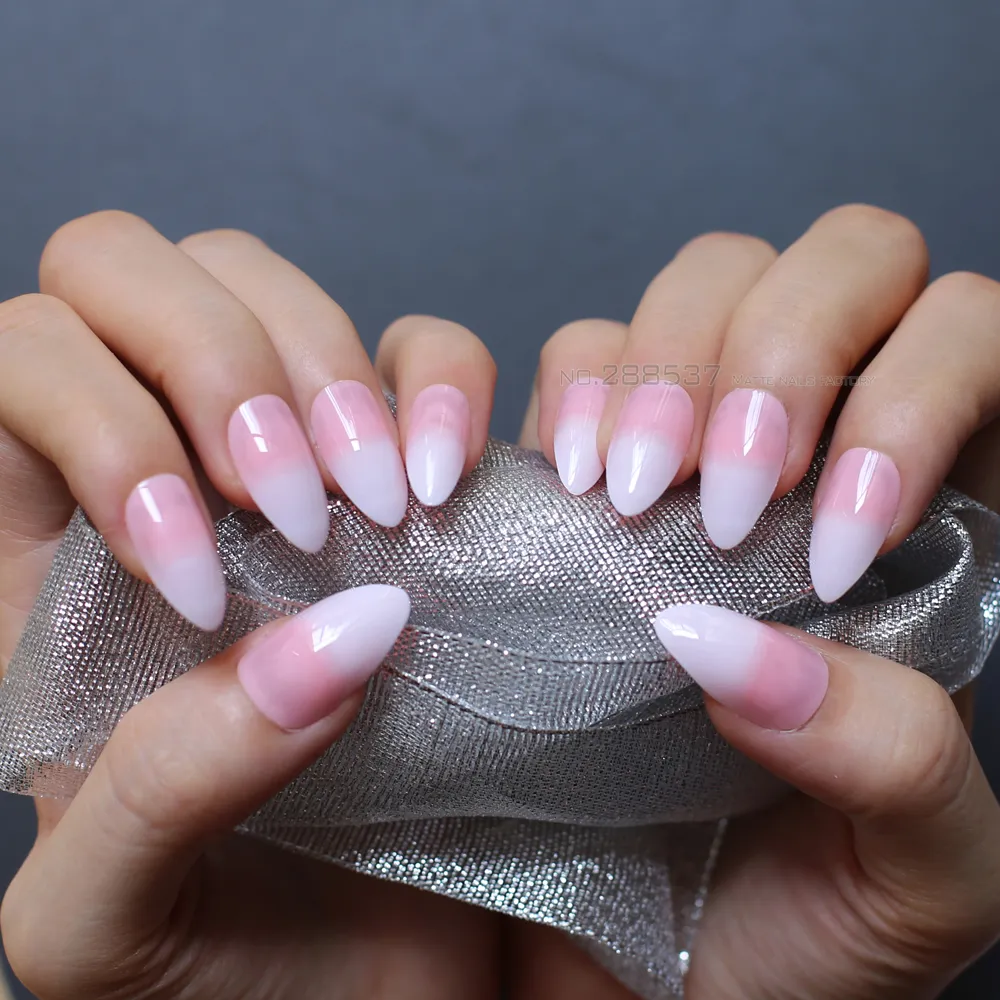 Jelly Pink Farbverlauf Stiletto Nägel Weiß Mittel Nude Sarg Kunstnägel  Natur False Full Nail Fertiges Produkt 24 Stück Von 23,3 € | DHgate
