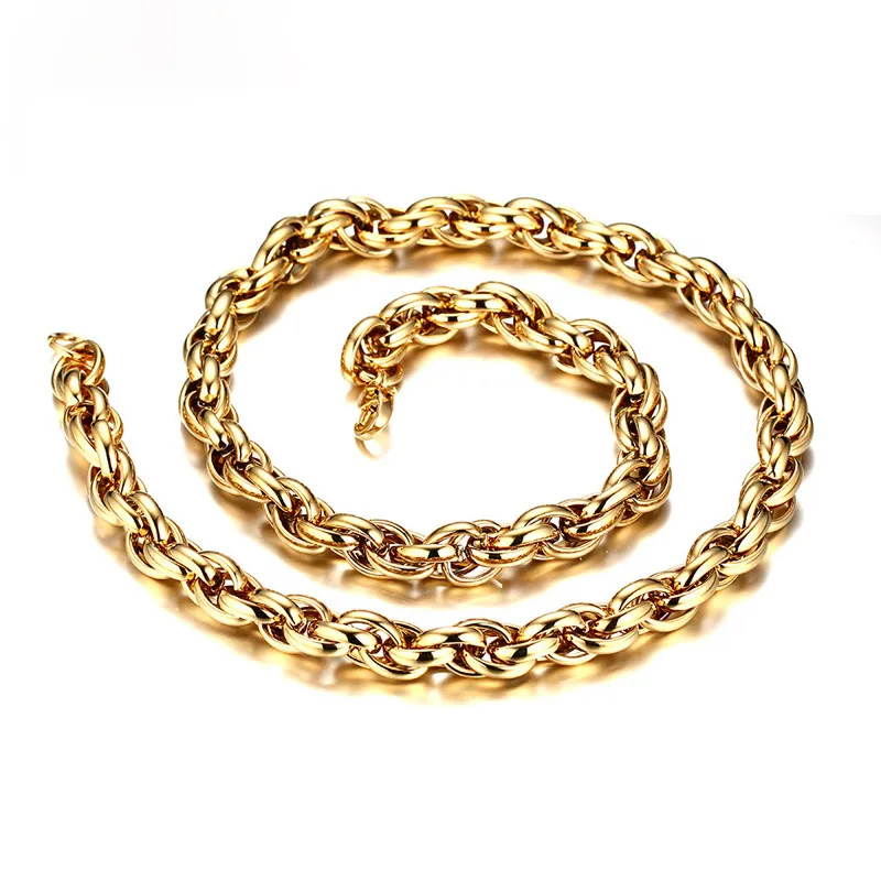 EURO US Fashion Ouro Mens Gold Chain 9MM Wide Titanium Stainless Steel