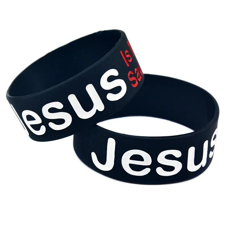 Bracelet en Silicone, 1 pouce de large, jésus est mon sauveur, nouveaux bijoux de foi religieuse, noir, taille adulte 235i, 50 pièces