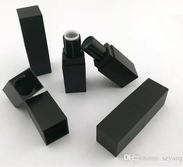 100st tomt högkvalitativt plast läppstift, svart outter kvadratisk form inre guld diy läppstift rör