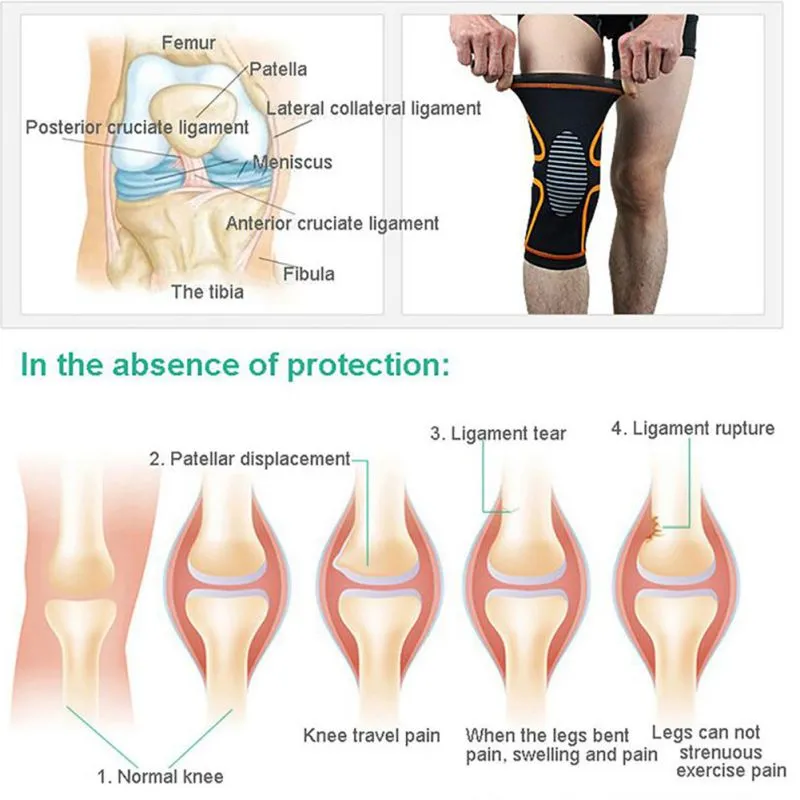 1 par Fitness Curring Cycling Support Knee Support Sport Safety Compresión de la rodilla de la rodilla para la rodilla del voleibol de baloncesto Knee2650569