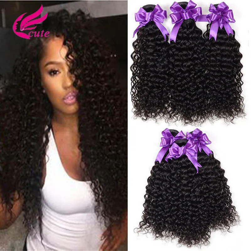 Kinesisk mongolsk indisk hårväv 3 buntar Virgin Kinky Curly Human Hair Weave 100% Obehandlat Hårväft Förlängningar Naturlig Svart Färg