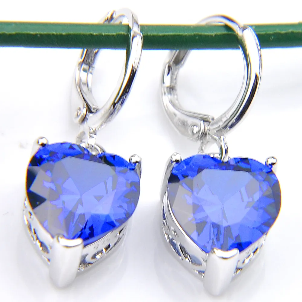 10Prs Luckyshine Brand New Women Dangle Earrings Heart-shaped Blue Topaz Gems Silver Zircon Earrings Jewellery2723