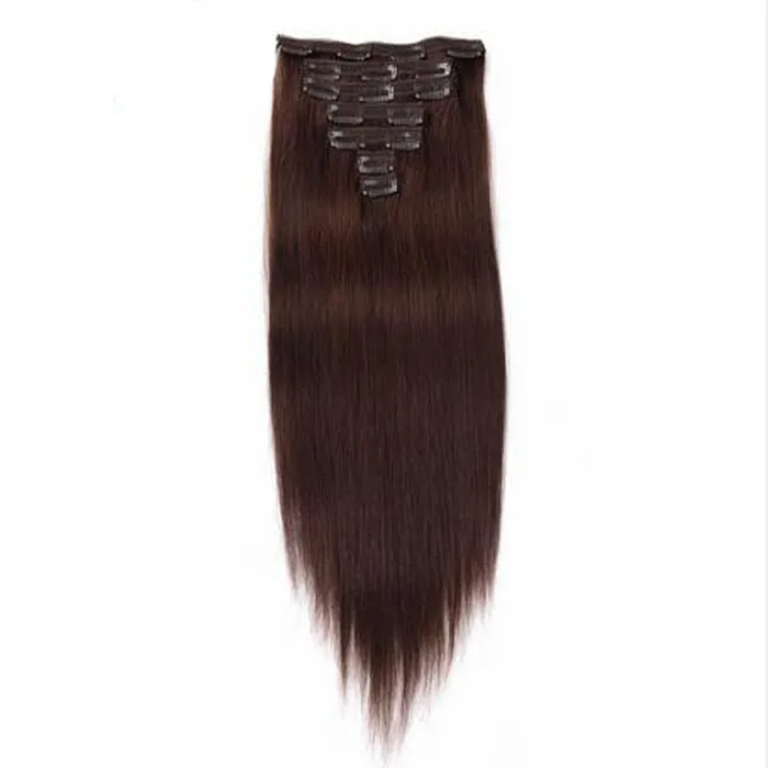 Brazylijski Remy Proste Włosy African American Clip in Human Hair Extensions 100g 7PCS 100% Human Fryzury W No Shedding, Plątanina za darmo