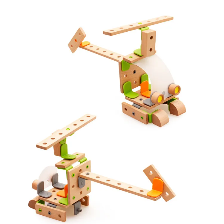 DIY Creative Wooden Building Blocks Toy Assemble Helikopter Robot Djur Plane Bikes Kids Puzzle Montessori Imagination och Hands-On Abilit