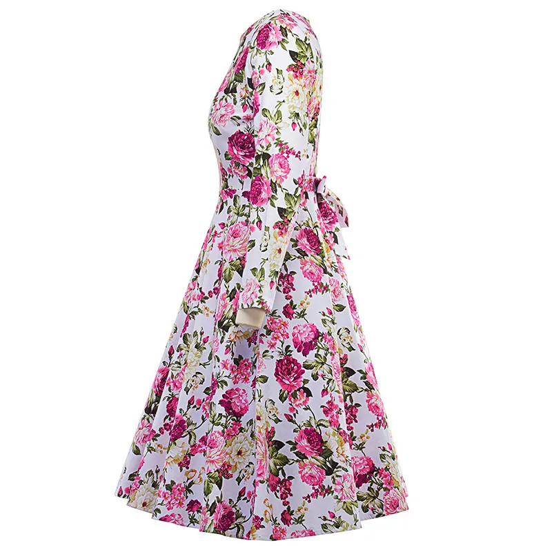 Sisjuly Vintage -Kleid Retro Grüne rosa Blumendruck 1950er Stil Elegant O Hals Party Arbeit Herbst Winter Langarm Kleider2748462