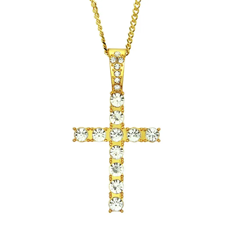 Hip Hop Iced Out Crystal Gold Plated Cross Pendant Necklaces For Men Women Jewelry Fashion Party Club Decor