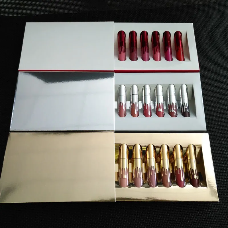 Gold Lip Gloss Birthday Limited Edition Holiday Matte Lipstick Valentine Lip Gloss Mini Kit Lip Cosmetics Set Dhl4525248