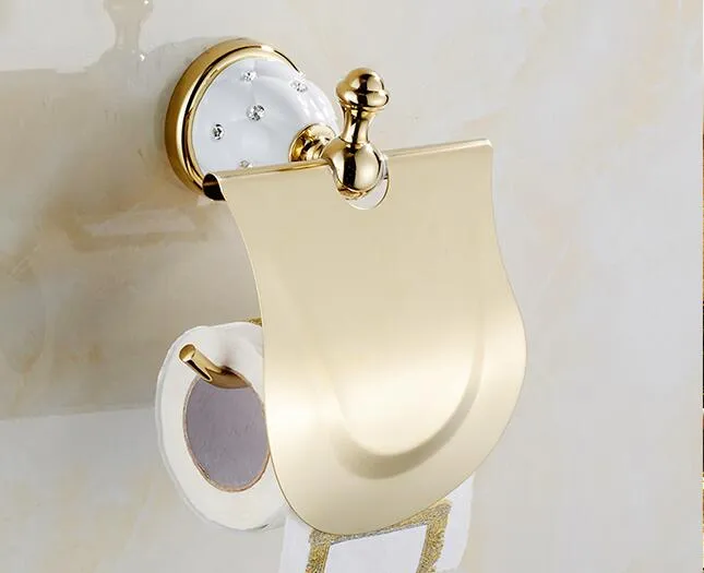 Gold Toilet Paper Holder with diamond Roll Tissue hanger shelves Solid Brass Bathroom Accessories2365