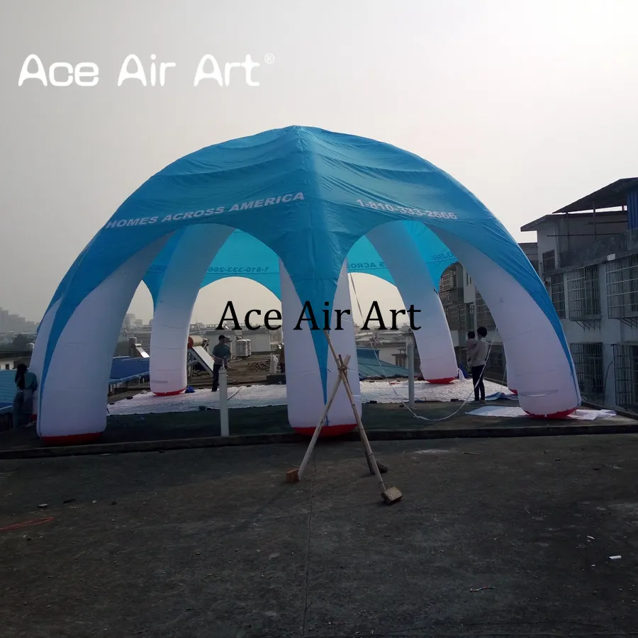 Tenda a cupola gonfiabile con struttura a ragno da otto piedi e 12 m di diametro con telone azzurro pubblicità o tettoia pubblicitaria auto