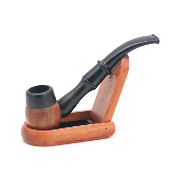 Tubo corto in legno curvato nostalgico, filtro in gomma circolante, benna per sminuzzamento tabacco, tubo in legno massiccio con aspirazione magnetica