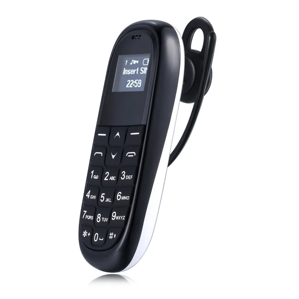Mini telefono cellulare tascabile 2 in 1 AEKU KK1 0.66inch Wireless Bluetooth Headphone Dialer Il più piccolo telefono cellulare magico Voice Russian keyboard