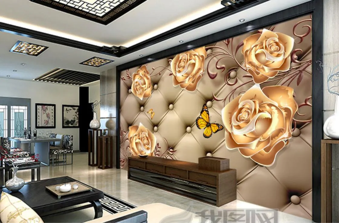 Fond d'écran 3D moderne Peinture murale Bijoux Lotus Nonwoven Wallpaper TV Toile de fond photo Fonds d'écran Personnaliser