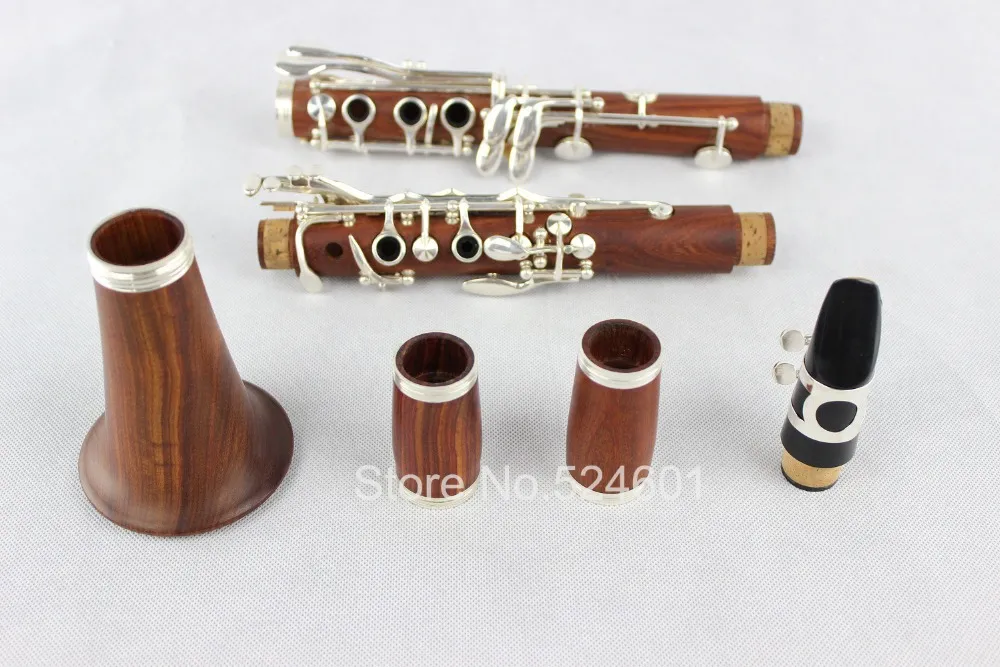ABT-450 Clarinete de madera roja Instrumento de rendimiento profesional 17 teclas Bb Tune Clarinete de caoba y palisandro Teclas plateadas Clarinetes