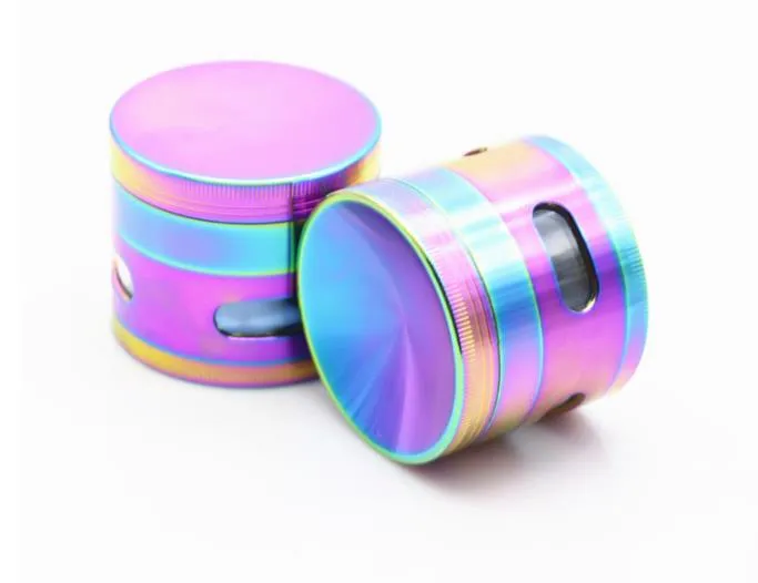The New Bright Blue Four Layer of Zinc Alloy Concave & Plate Side Window Tobacco Grinder