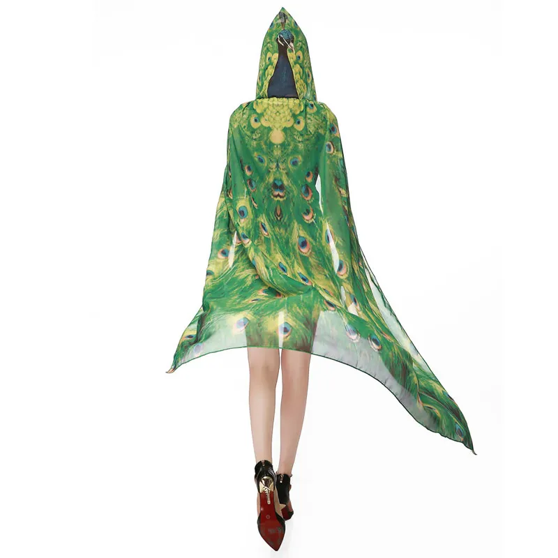 Women Novelty Print Chiffon Butterfly Wing Cape Scarf Peacock Poncho Shawl Wrap Beach Towel Sarong Cover 1190989