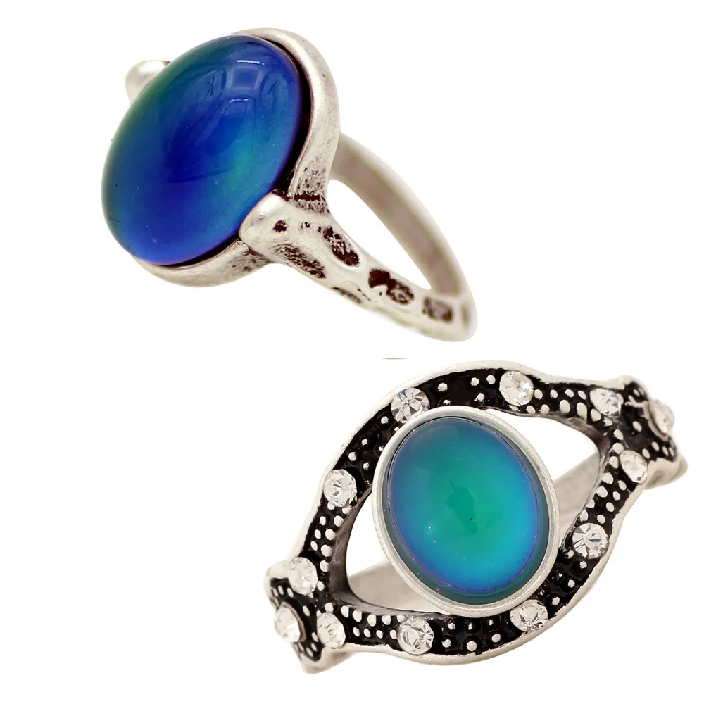 Low Moq New Color Change Mood Silver Plated Alloy Ring RS050-001 2PCS/Set