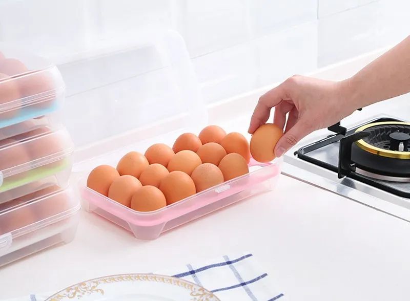 Plastic Egg Storage Box Organizer Refrigerator Storing 15 Eggs Organizer Bins Outdoor Portable Container Storage Egg Boxes 