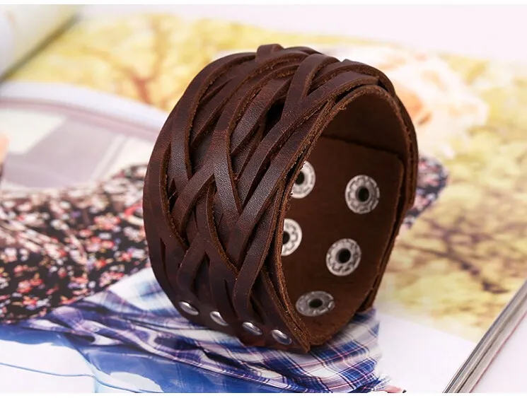 Bracelet en Cuir Véritable Tressé - Style Vintage & Masculin - Elya