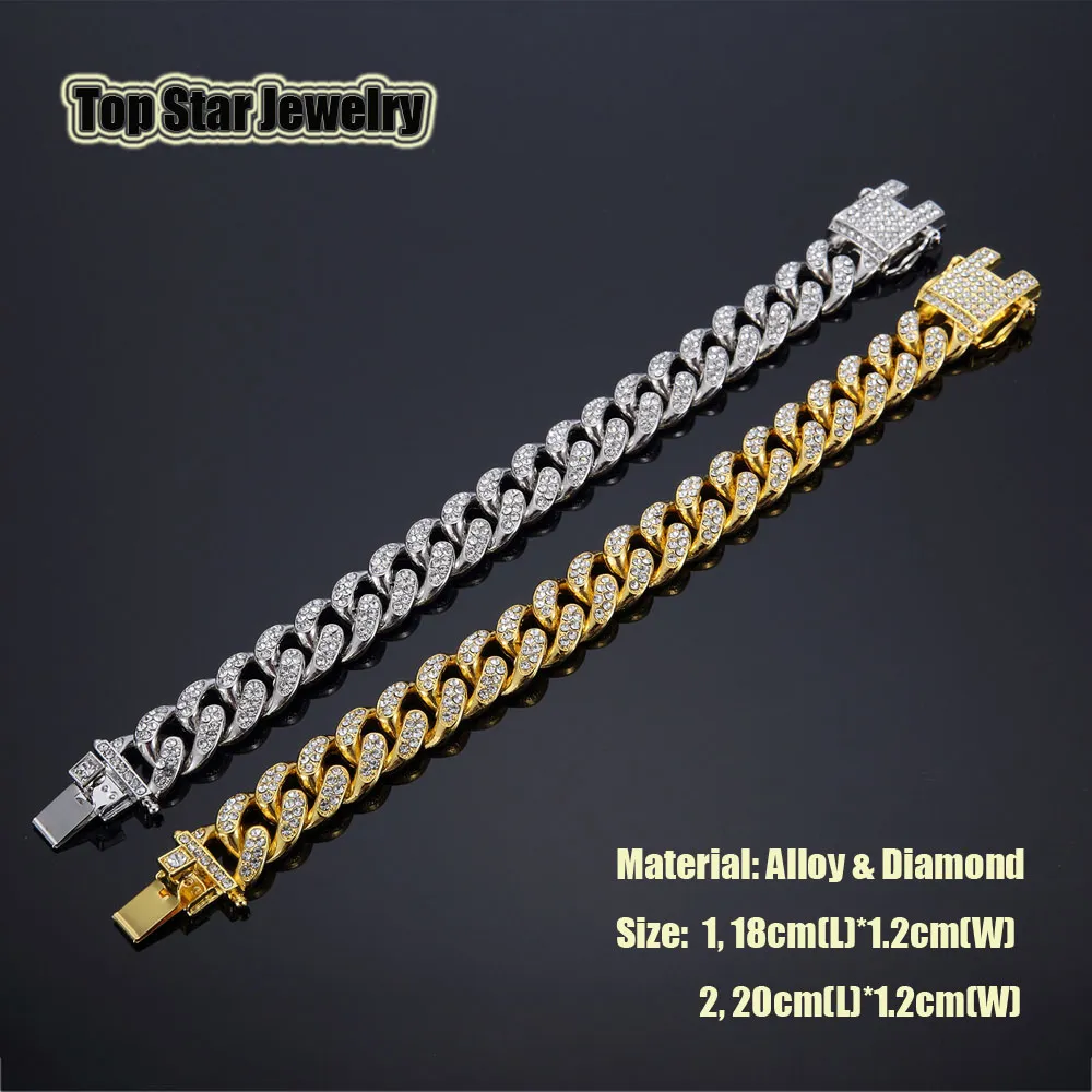 2018 Nuovo placcato oro 14K MIAMI CUBAN LINK Pieno Cubic Zirconia Bracciali HipHop Bling Gioielli Hipster Uomo Donna Curb Farfalla Chiusura Catena