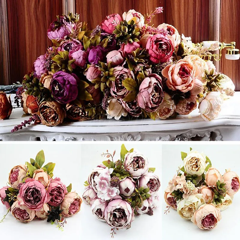 1 Bouquet 10 Têtes Vintage Artificielle Pivoine Soie Fleur De Mariage Décor À La Maison De Haute Qualité Faux Fleurs Pivoine