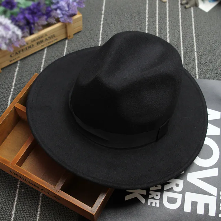 Yeni Moda Retro erkek kadın Şık Katı keçe Fedora Şapka Bant Geniş Düz Brim Caz Şapkalar Panama Caps caz şapka TOP şapkalar Keçe