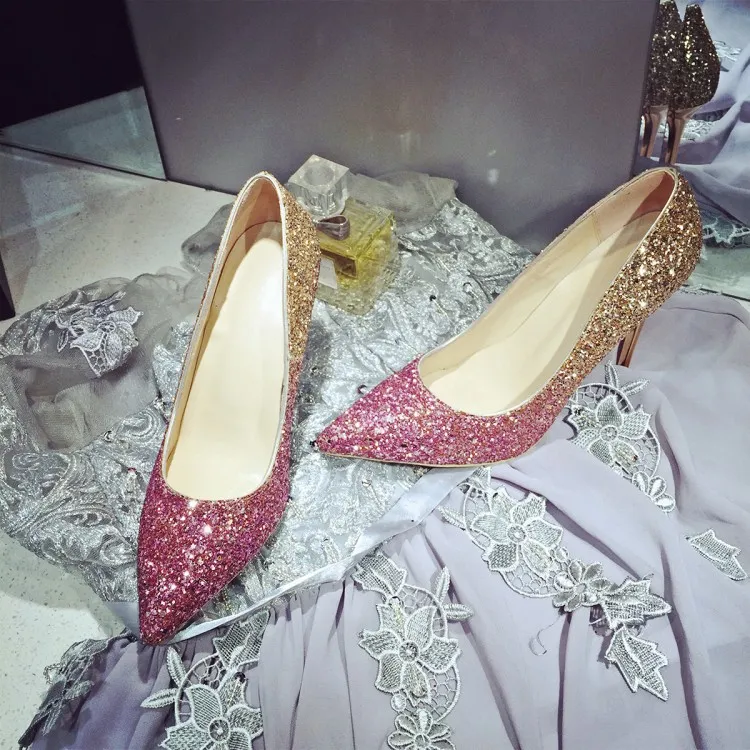 Sparkly Sequins Bridal Shoes Blingbling Bröllop Sko Högklackat Party Prom Kvinnor Skor Wed Bridesmaid Shoes Black Gold Burgundy