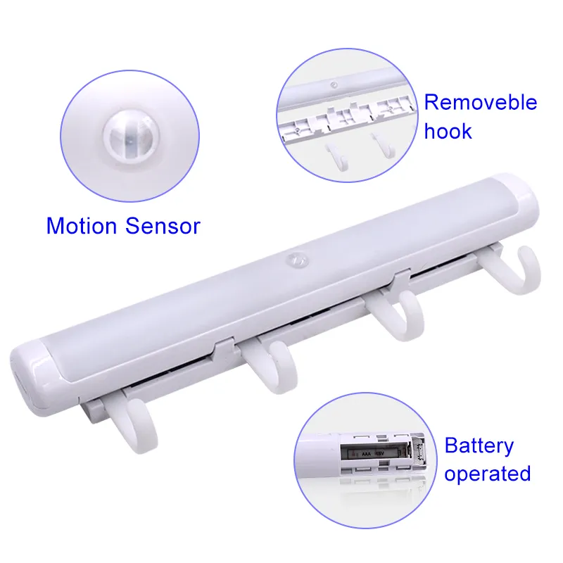 Movimento Light Sensor USB recarregável sem fio Night Portable Light Luzes armário com destacável Ganchos para Gabinete Corredor Stairway