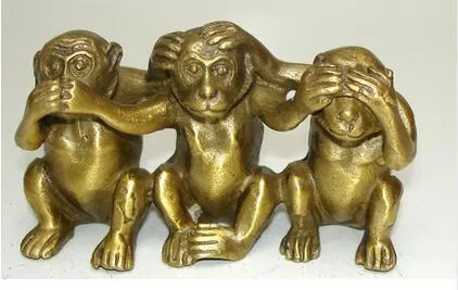 Collectibles Brass See Speak Hear No Evil 3 Monkey Statues big