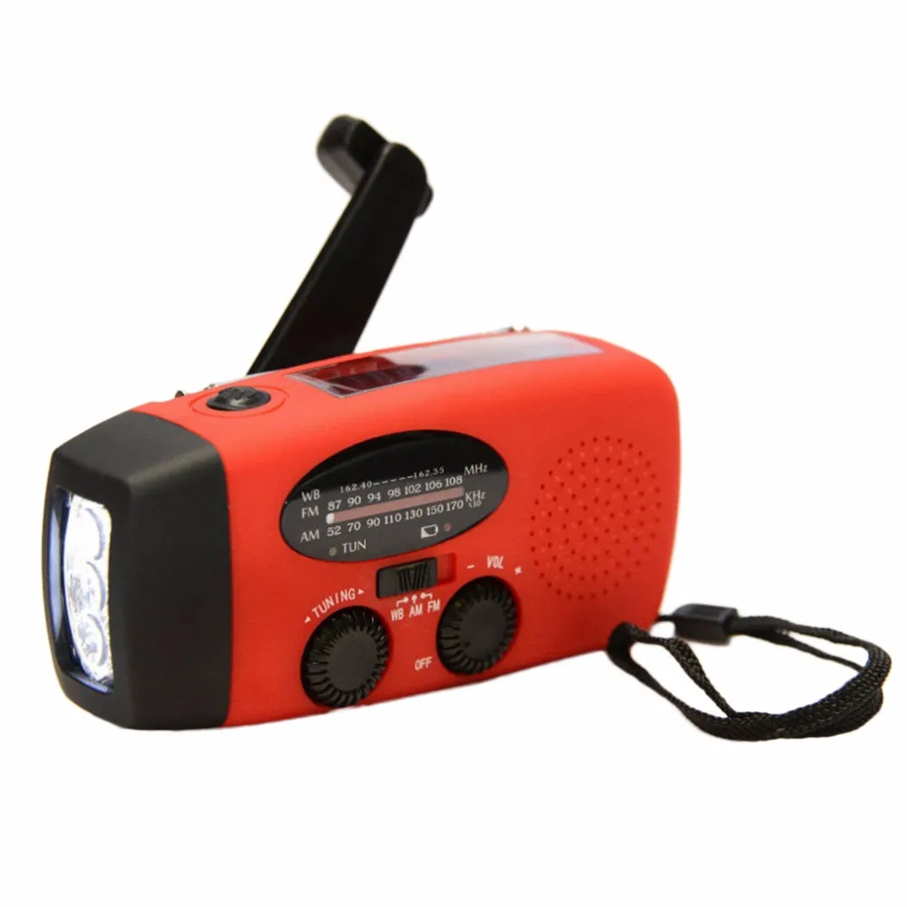 Freeshiping Ny Protabel Solar Radio Hand Crank Self Drivs Telefon Laddare 3 LED FLASHLIGHT AM / FM / WB Radio Ficklampa Laddare Överlevnadsverktyg