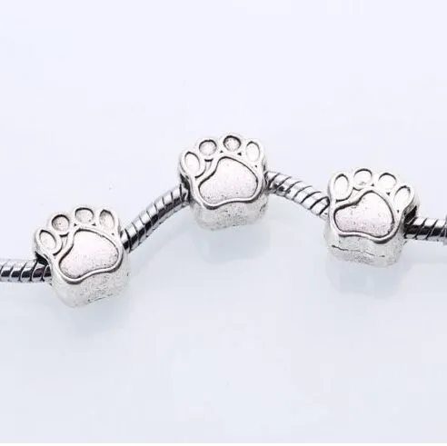 100PCS/lot Tibetan Silver Big hole Bear Paw Spacer Beads charms For Jewelry Making 11x8mm hole 4.5mm