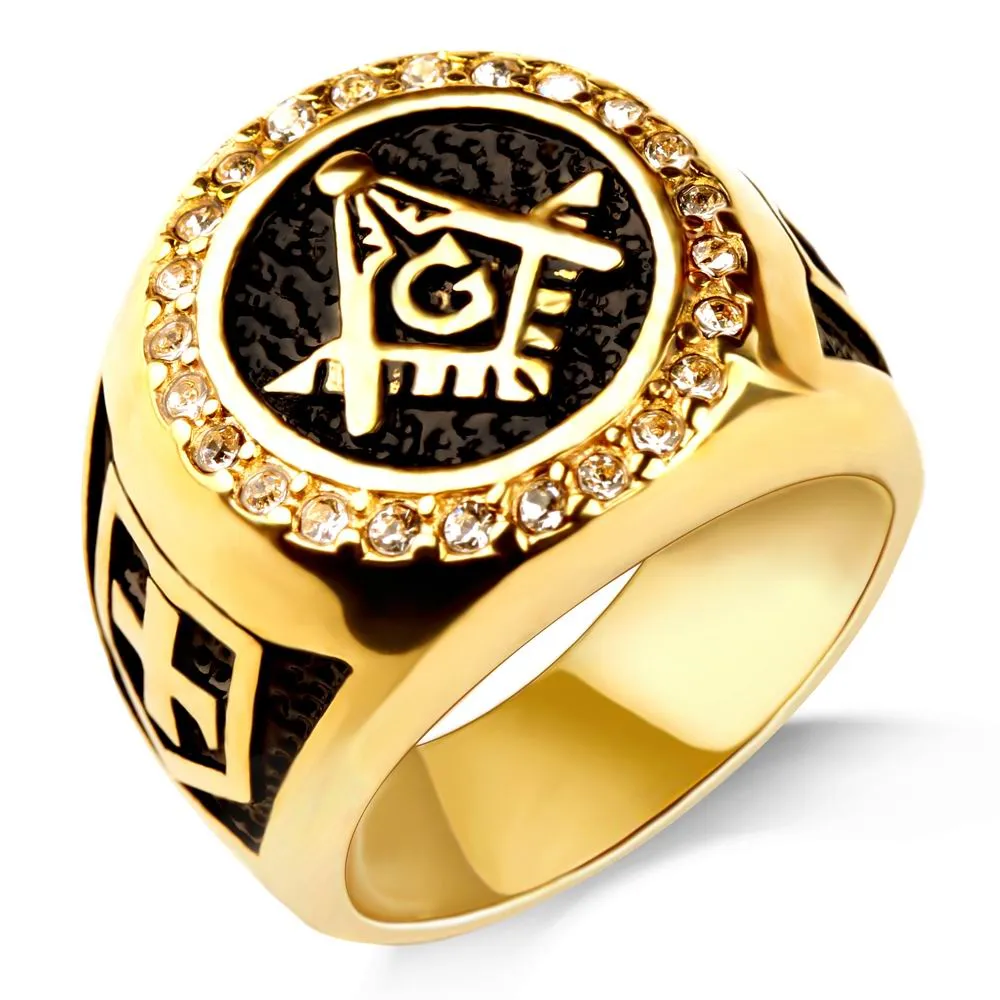 Free Mason Ring Gold Color Ancient Stainless Steel Rings Classic Band Ring For Man 8 9 10 11 12 13