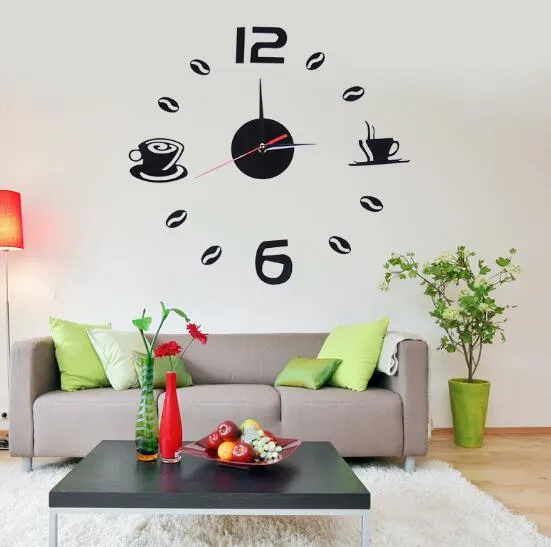 Creativo Nero 3D DIY Frameless Acrilico Digita Wall Clock Stickers Decorazione della parete per soggiorno Camera da letto Art Restaurant Scuola Home Office