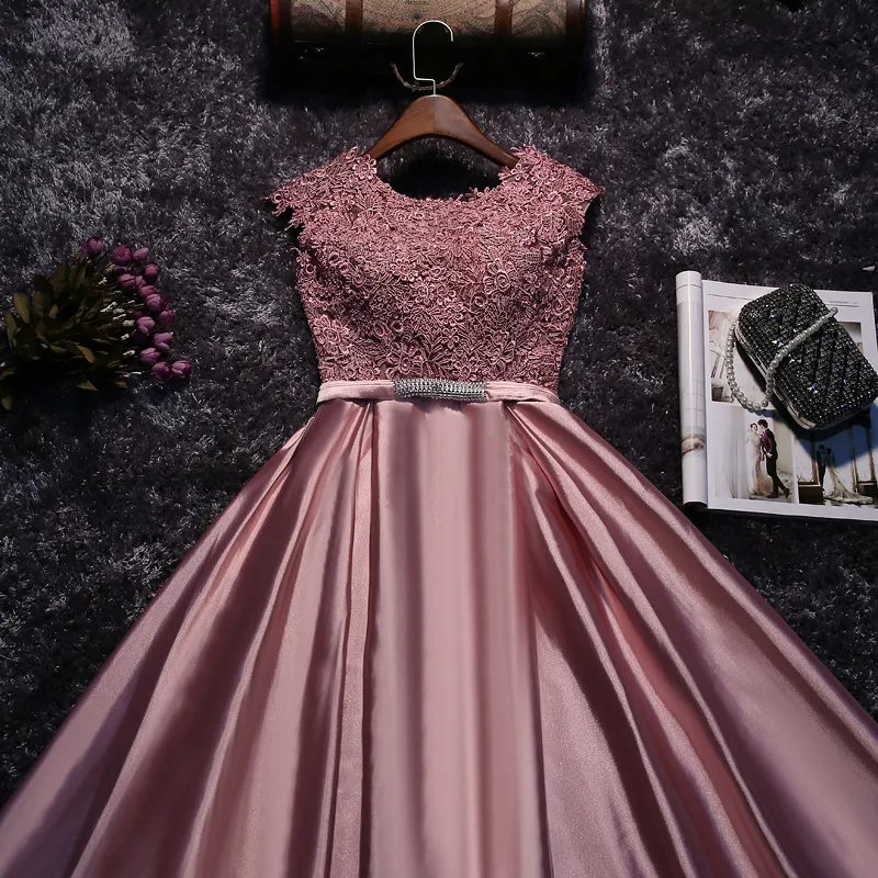 Elegante abito da sera vback lungo 2018 Appliques Appliques Banquet Party Dress Abito da ballo di raso Robe De Soiree Vestido De F9623385