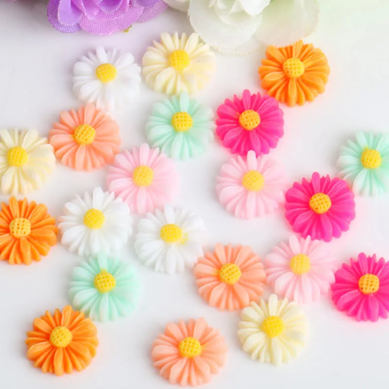 100pcs/ lot 20mm mix color Chrysanthemum Mixed Color Flat Back Resin Cabochon Scrapbook Rose Flower Fit Phone diy beads for jewelry