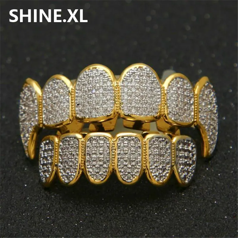 Novo ajuste personalizado hip hop ouro dentes grillz bonés micro pave fúcsia zircônia cúbica conjunto superior inferior grills para presente de natal feminino 9127128