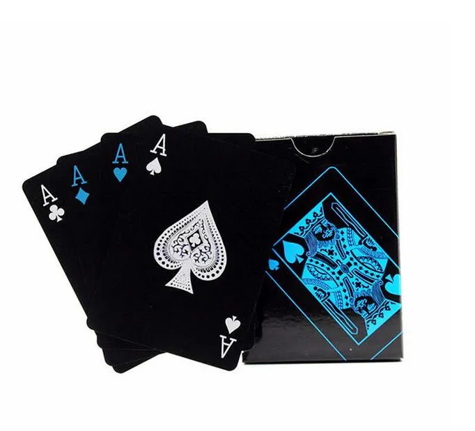 Hot Waterproof PVC Plastic Playing Cards Set Trend Deck Poker Classic Magic Tricks Tool Pure Color Black Magic Box-packed