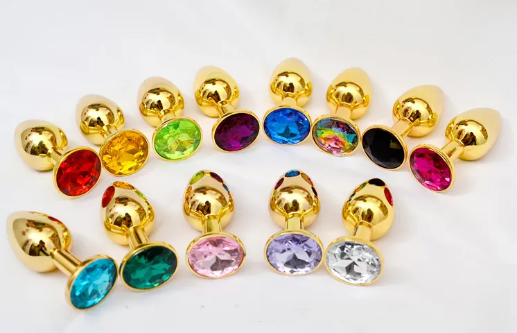 Mini jouets anaux en métal doré, Plug anal, perles de butin en acier inoxydable + bijoux en cristal, jouets sexuels, produits sexuels 82x34mm par DHL