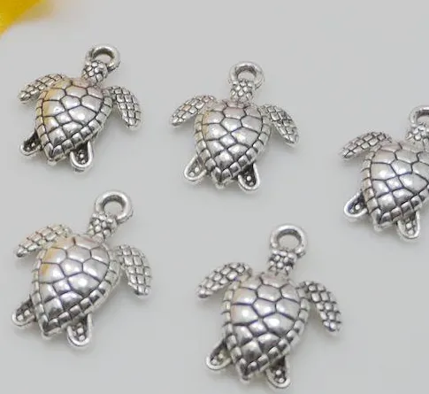 100Pcs alloy lovely Turtle Charms Antique silver Charms Pendant For necklace Jewelry Making findings 16x12mm