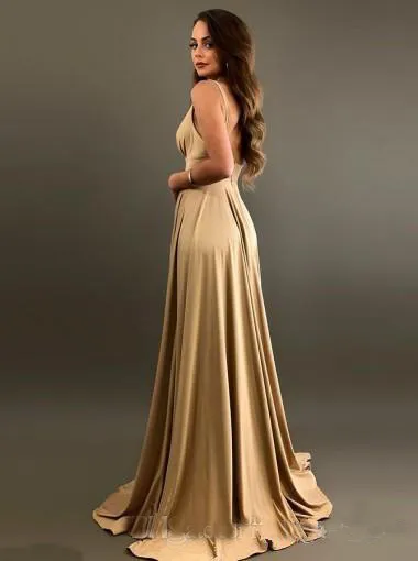 tan and gold bridesmaid dresses BABARONI A-line Floor-length Dress with Lace-up Taupe, Taupe / US0