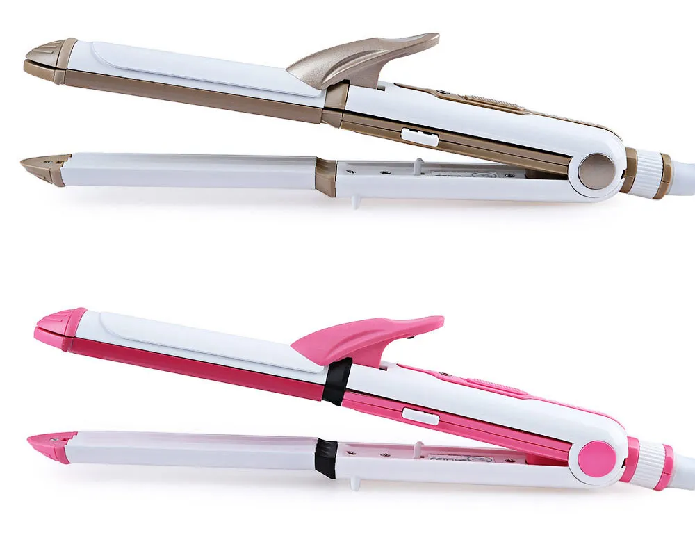 Kemei 3 w 1 Wielofunkcyjne prostownica do włosów do włosów Curler Curler Ceramic Powłoka płaski Curling Iron Włosy Styler