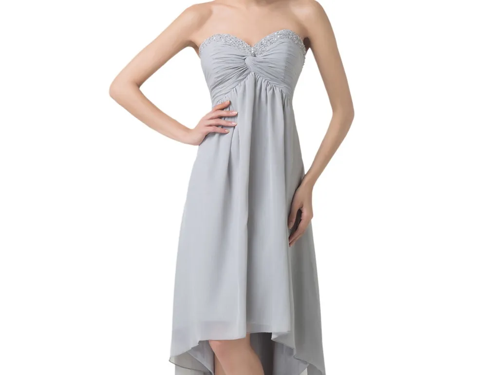 Short Front Long Back Evening Dresses Special Occasion A-Line Dresses Grey High Low Prom Dresses Party Formal Gowns HY1378