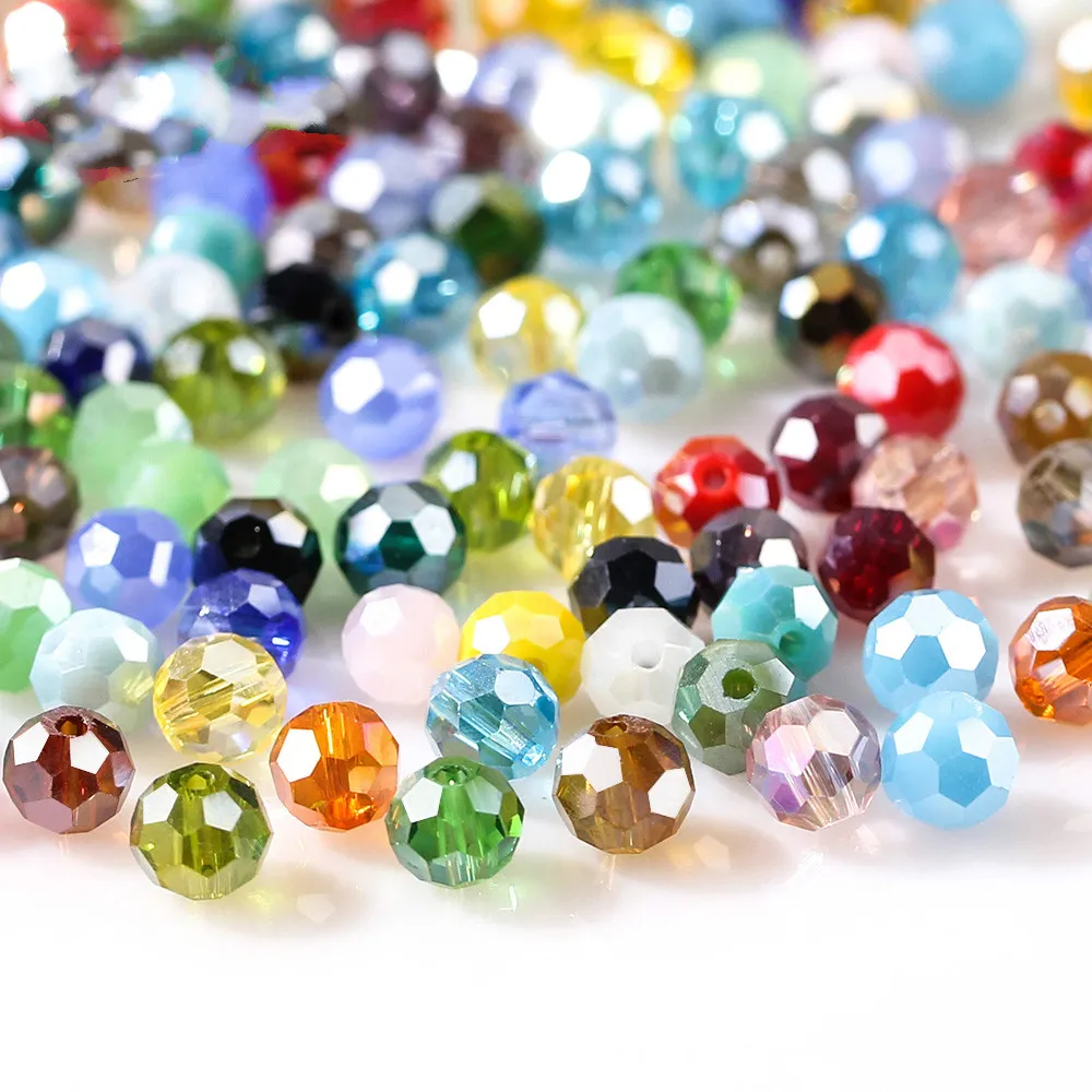 3 4 6 8 mm Czech AB Color Glass Beads Round with Hole Faceted Crystal Beads for Jewelry Making Handmade Supply 100pcs