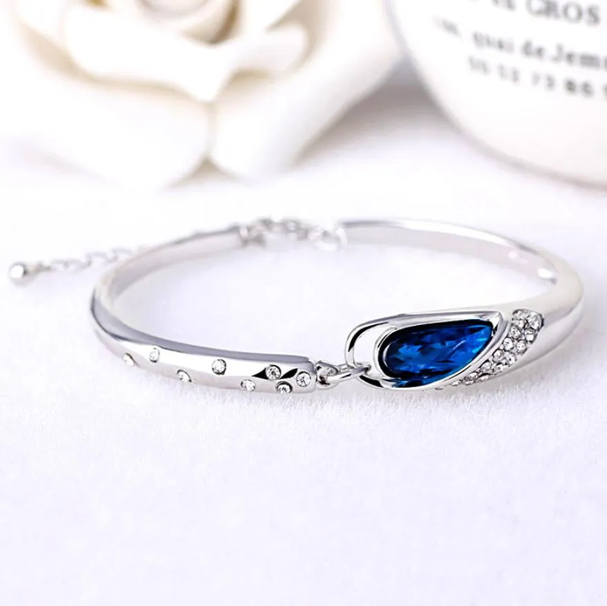 Choucong original marca desgin bonito jóias de luxo 925 prata esterlina preenchido impressionante azul festa de cristal casamento bracelete presente