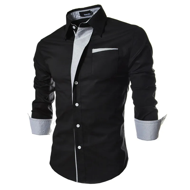 2018 Camisas De Vestido Dos Homens S lidos Magro Manga Longa